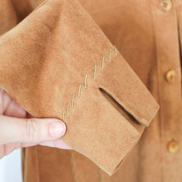Vintage Brown Faux Suede Button Down Blouse Petite Large - Picture 5 of 7